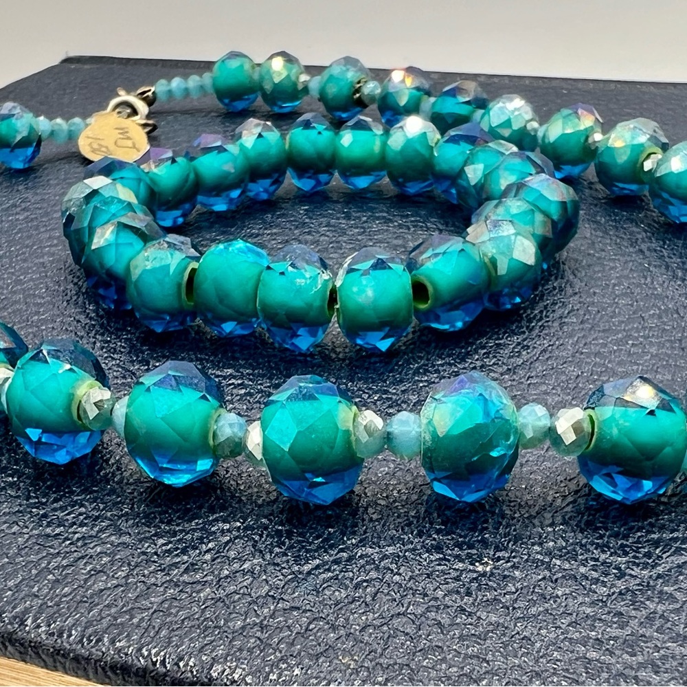 $150 Swarovski aqua blue crystal bead necklace & bracelet set artisan stunning - Picture 10 of 12